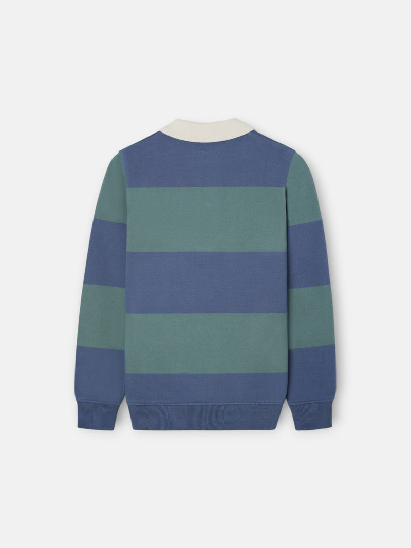 Sudadera kids cuello polo raya ancha verde oscuro