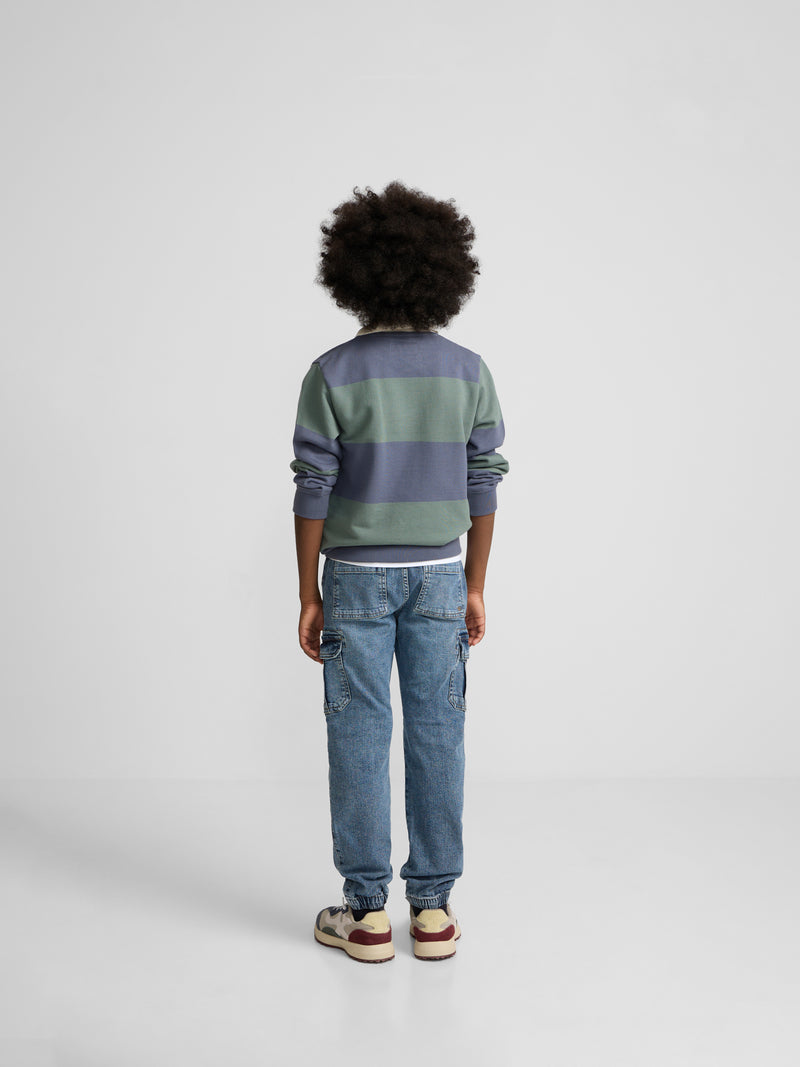 Sudadera kids cuello polo raya ancha verde oscuro