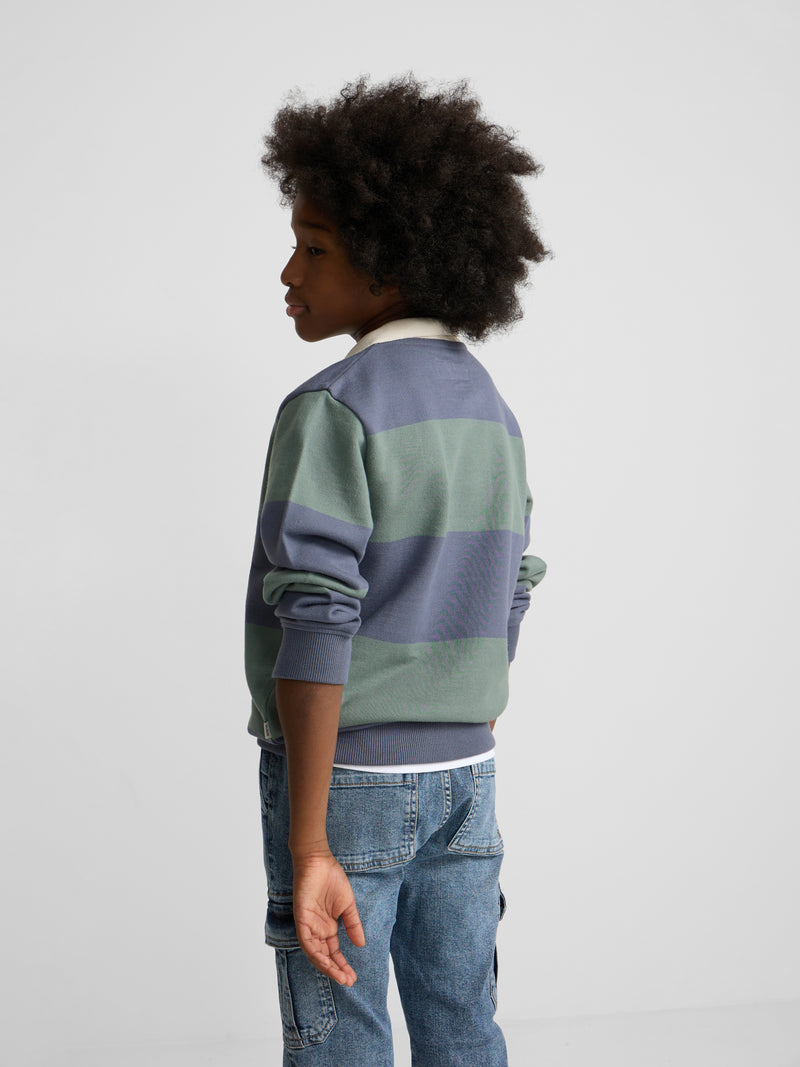 Sudadera kids cuello polo raya ancha verde oscuro