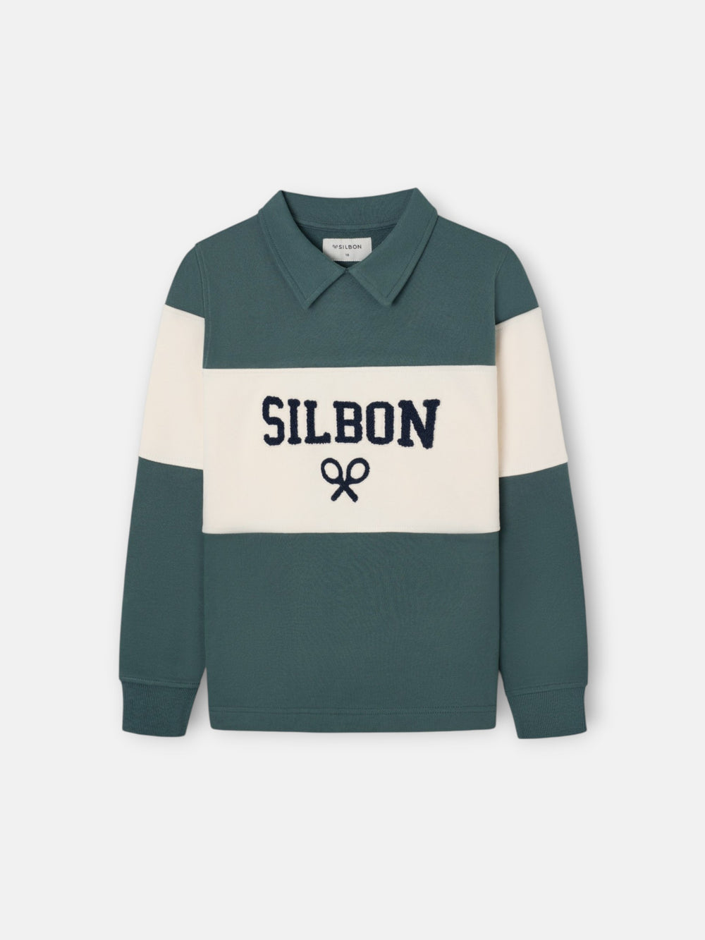 Sudadera kids cuello polo bloque verde oscuro