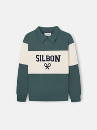 Sudadera kids cuello polo bloque verde oscuro