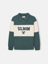 Sudadera kids cuello polo bloque verde oscuro