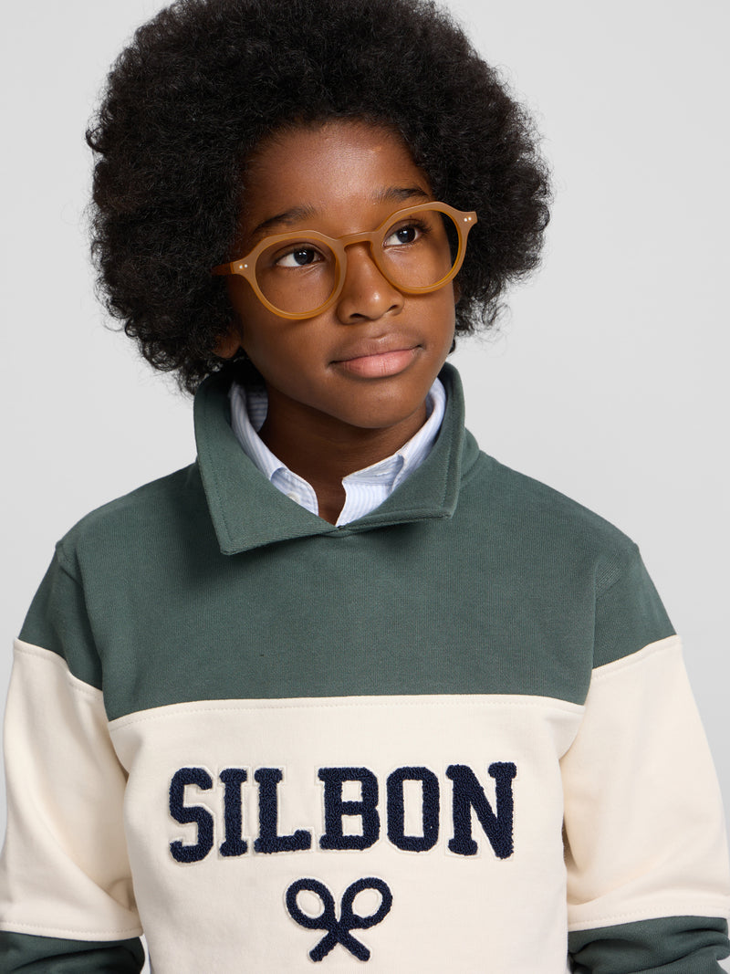 Sudadera kids cuello polo bloque verde oscuro