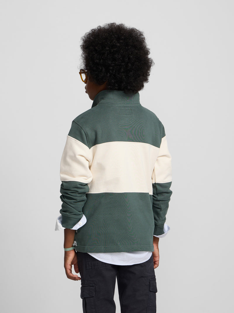 Sudadera kids cuello polo bloque verde oscuro