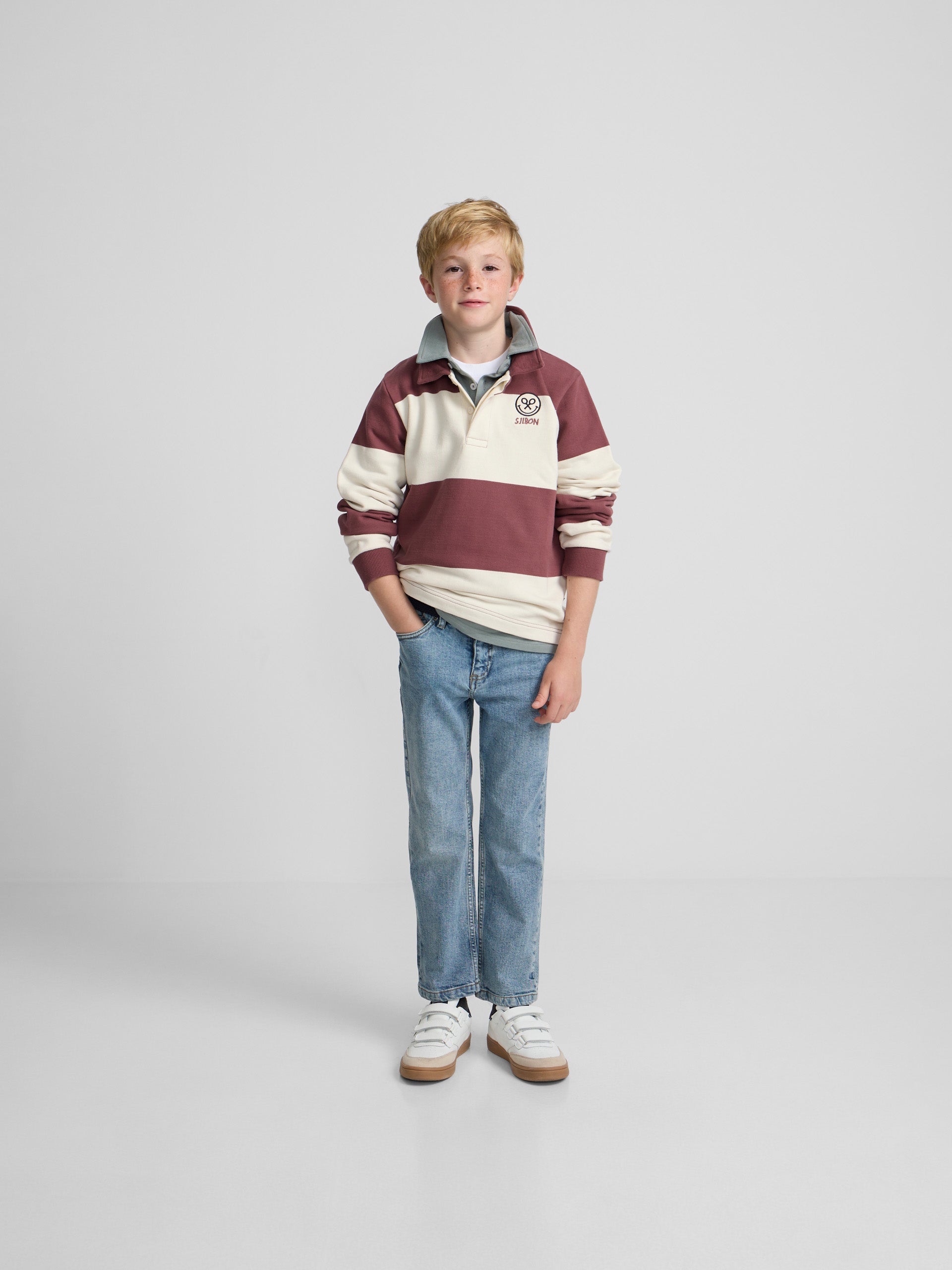 Sweat-shirt enfant col polo rayé smile bordeaux