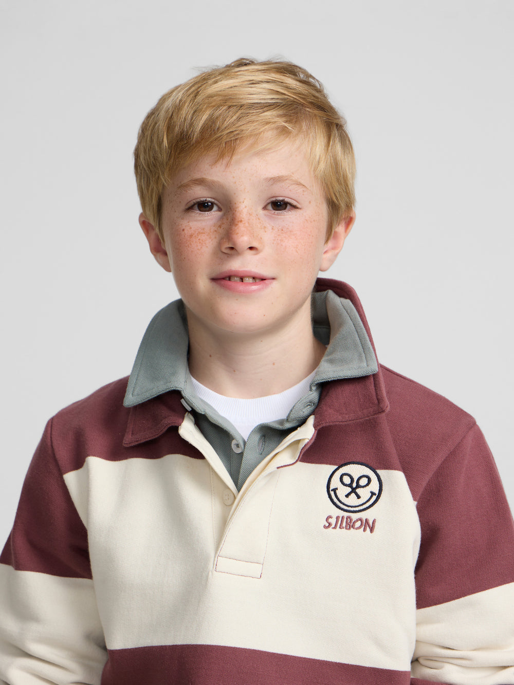 Sweat-shirt enfant col polo rayé smile bordeaux