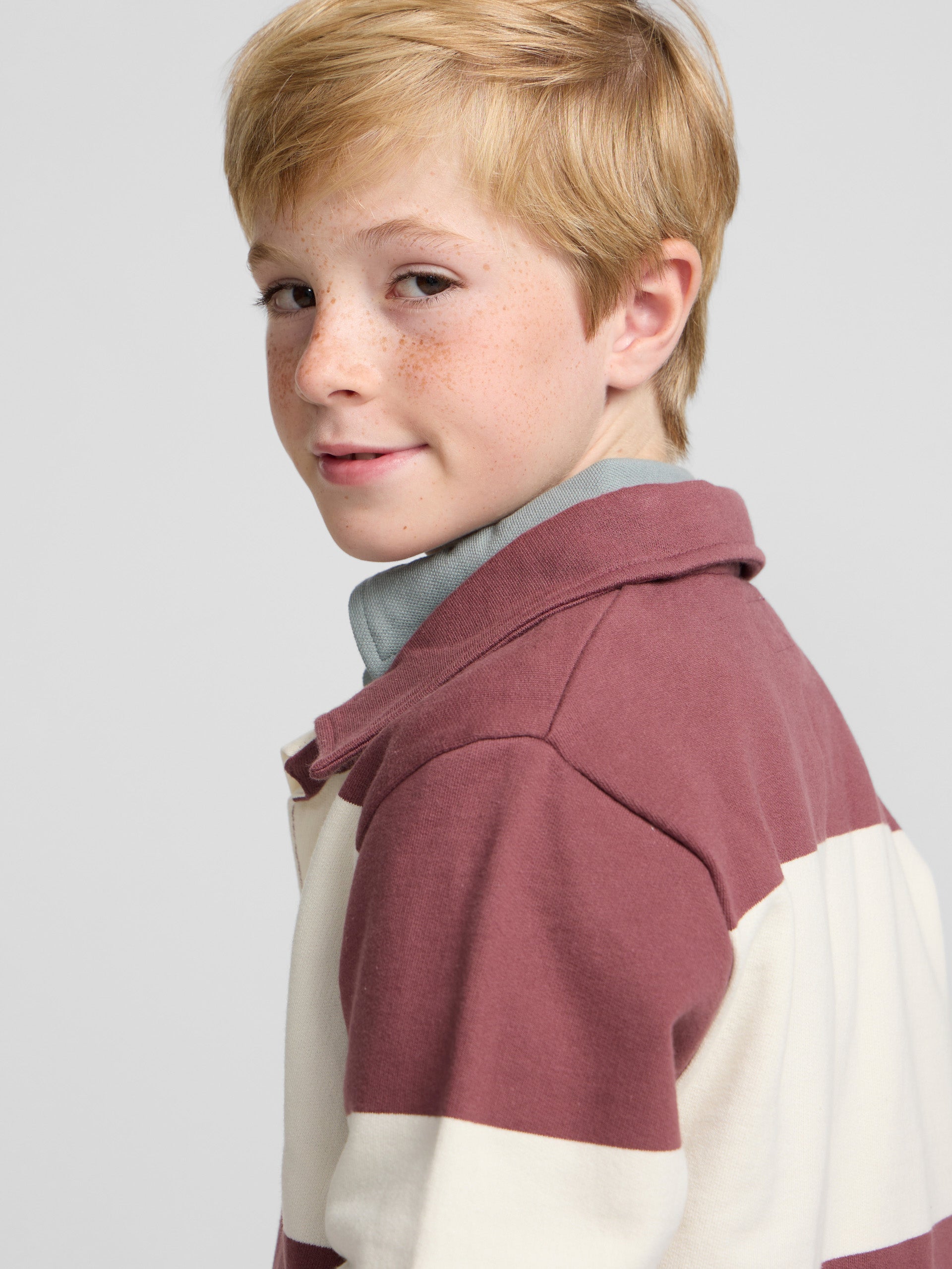 Sweat-shirt enfant col polo rayé smile bordeaux