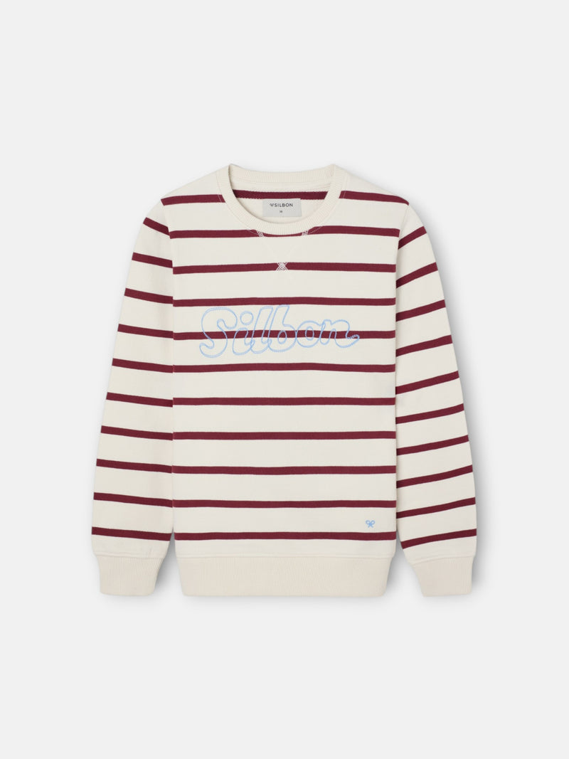 Sudadera kids raya fina stitching burdeos