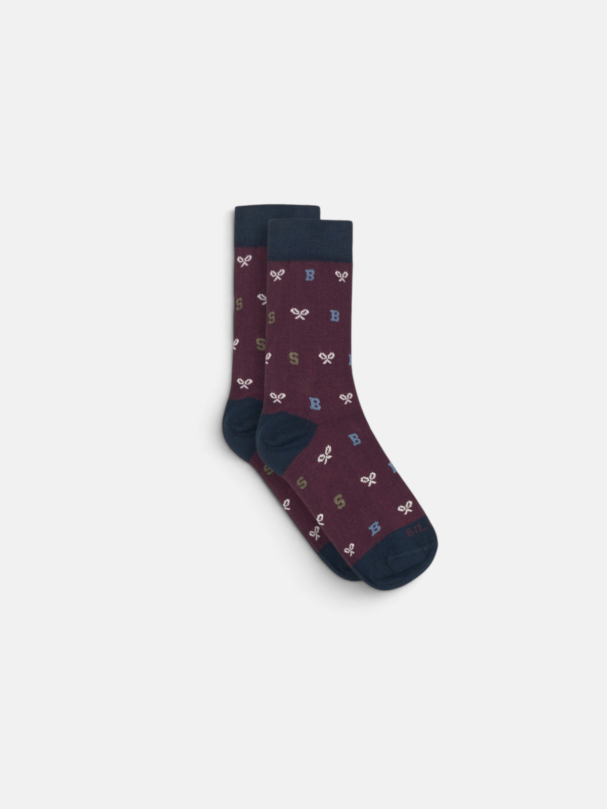 Kids socks with burgundy letters