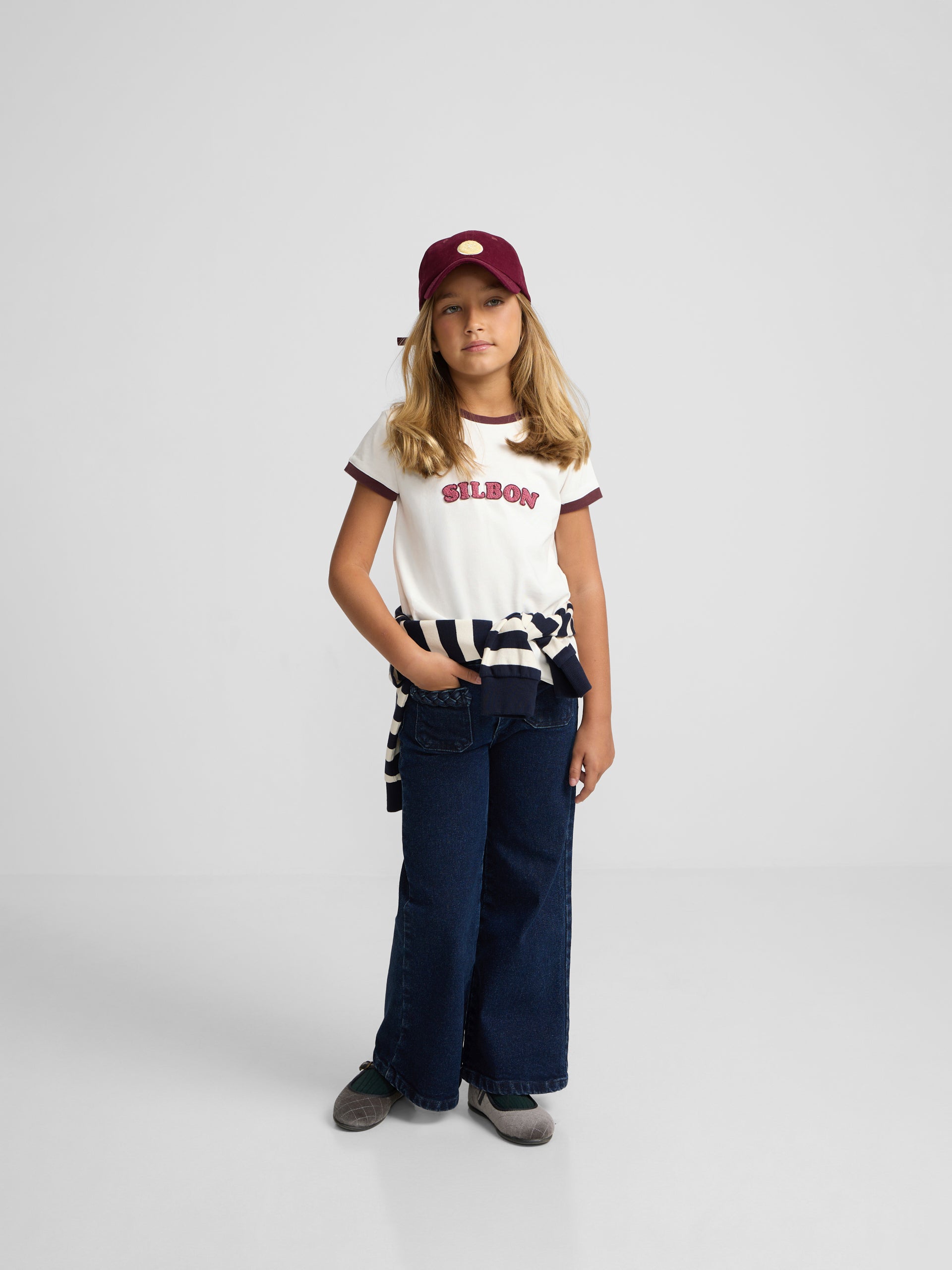 Camiseta girl silbon varsity crudo