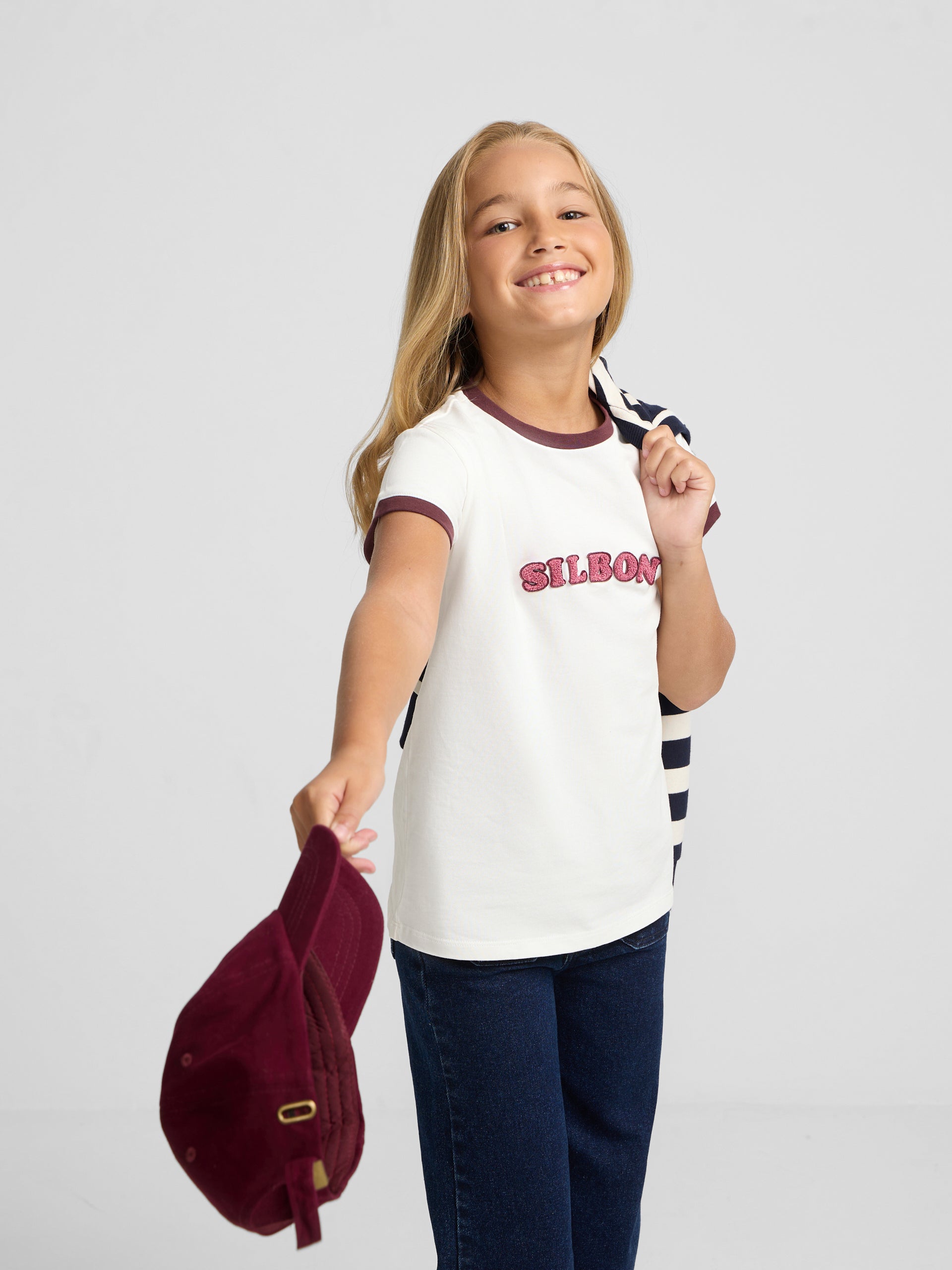 Camiseta girl silbon varsity crudo