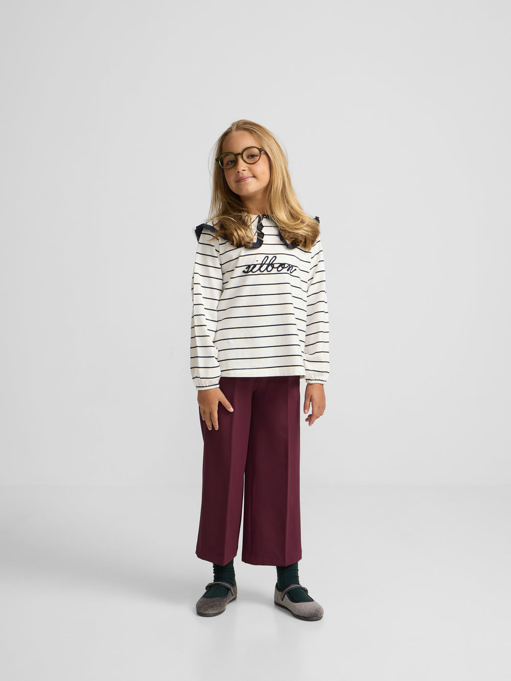 Camisola menina gola bobo riscas azul e branco