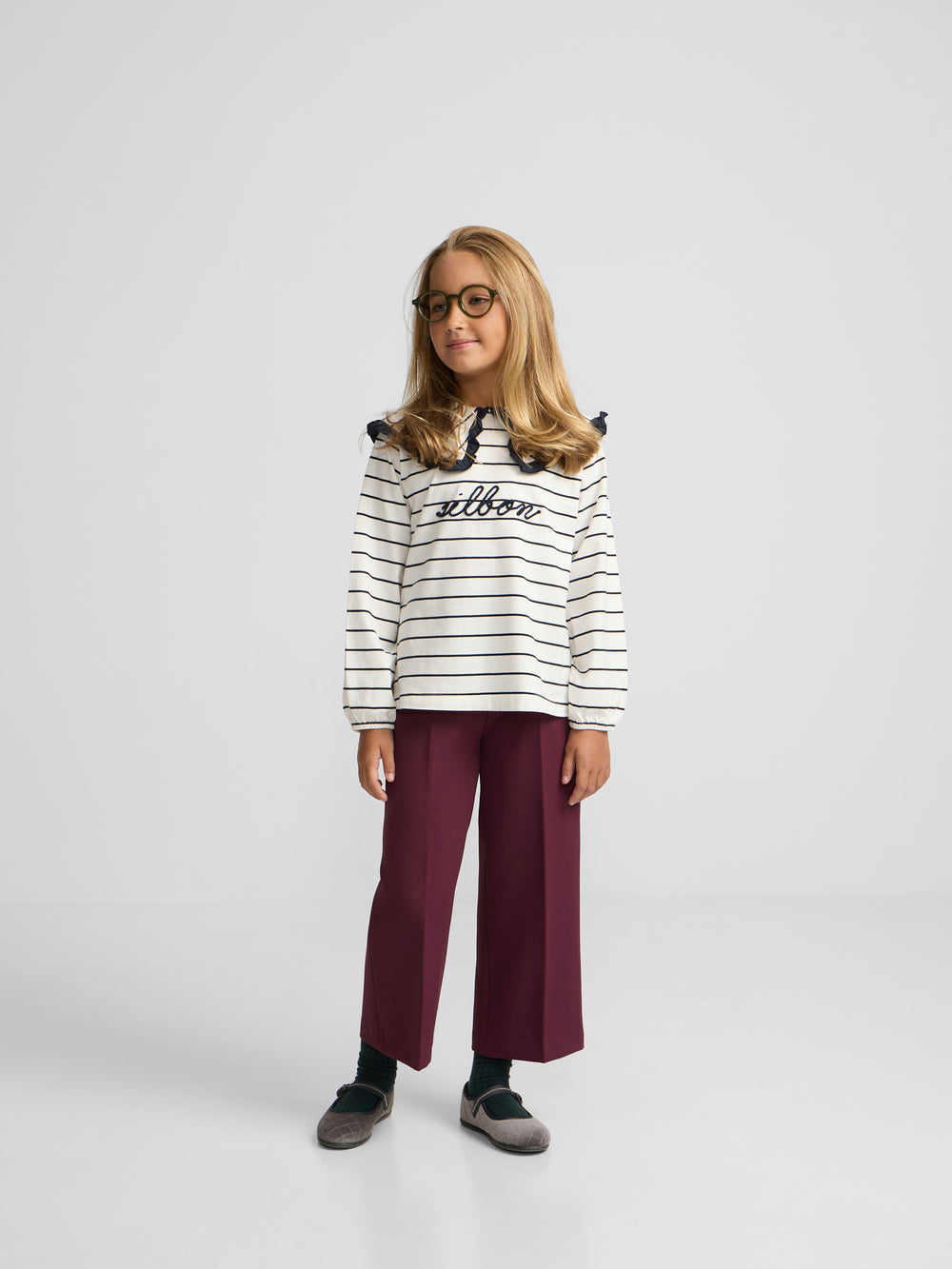 Camisola menina gola bobo riscas azul e branco