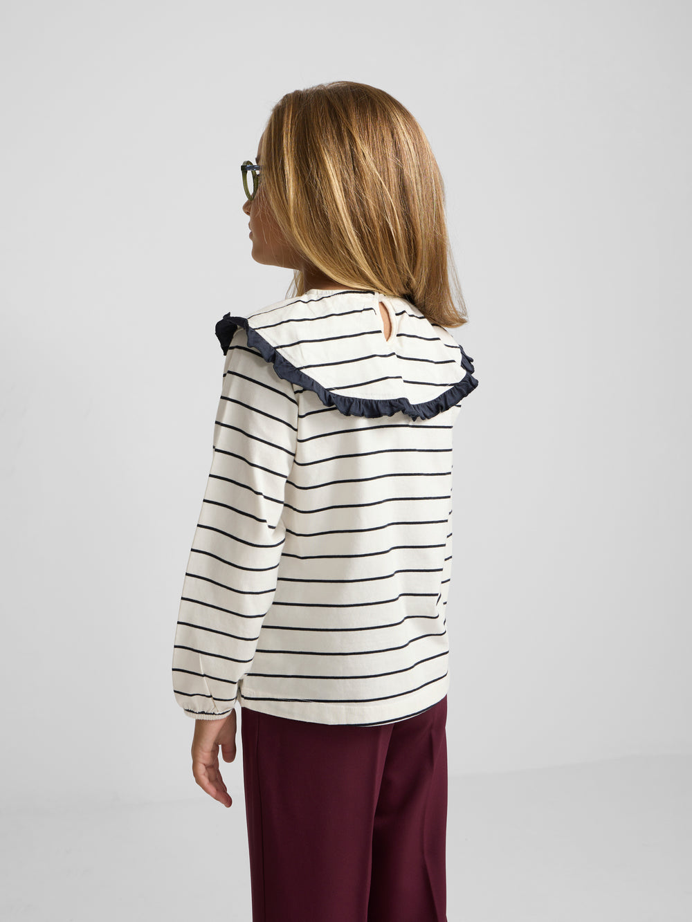 Camisola menina gola bobo riscas azul e branco