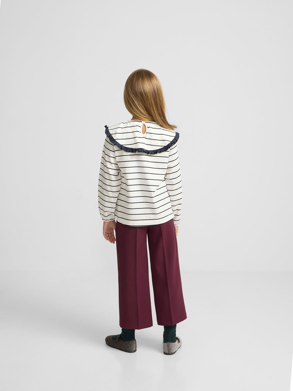 Camisola menina gola bobo riscas azul e branco