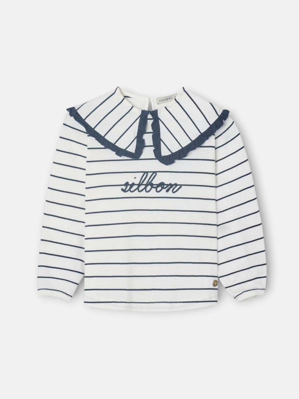 Camiseta girl cuello bobo rayas azul y blanco