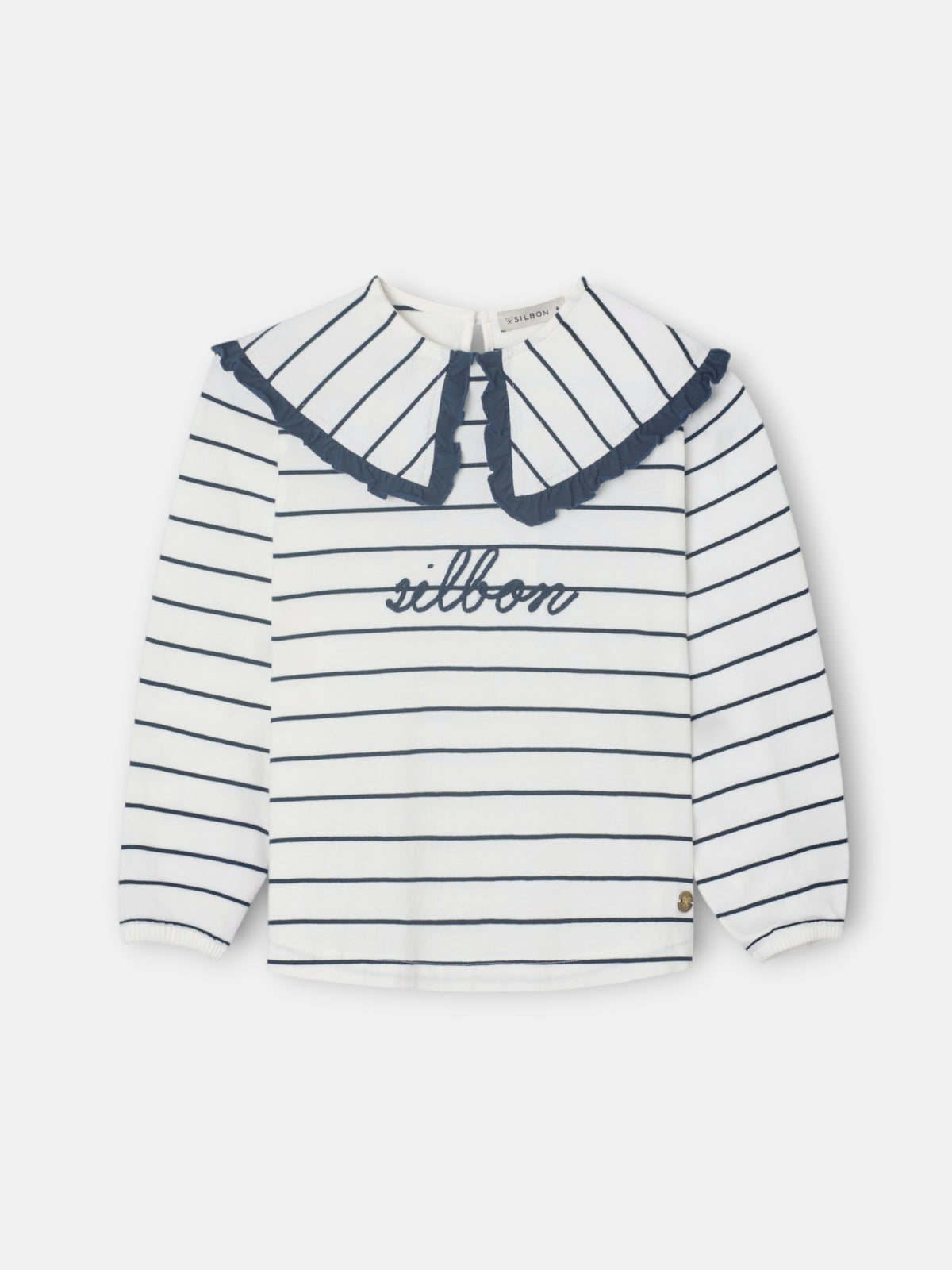 Camiseta girl cuello bobo rayas azul y blanco