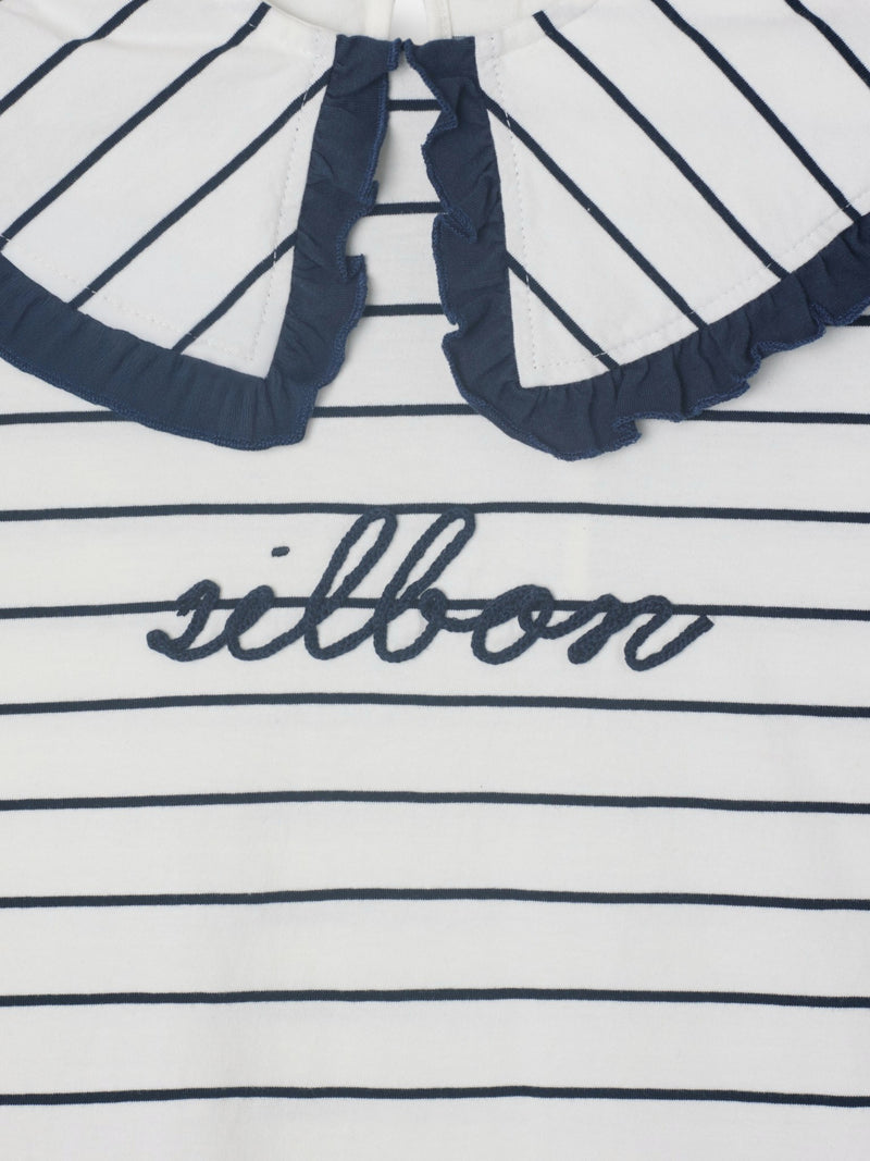 Camisola menina gola bobo riscas azul e branco