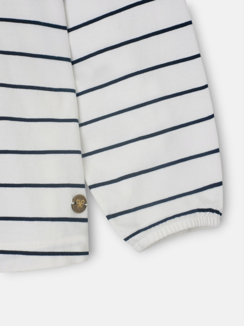 Camisola menina gola bobo riscas azul e branco