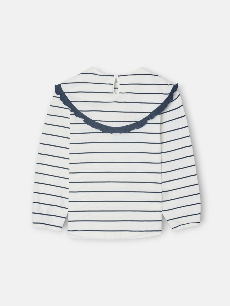 Camisola menina gola bobo riscas azul e branco