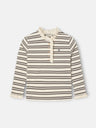 Camiseta girl cuello volante rayas camel y crudo