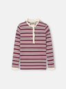 Camiseta girl cuello volante rayas granate y crudo