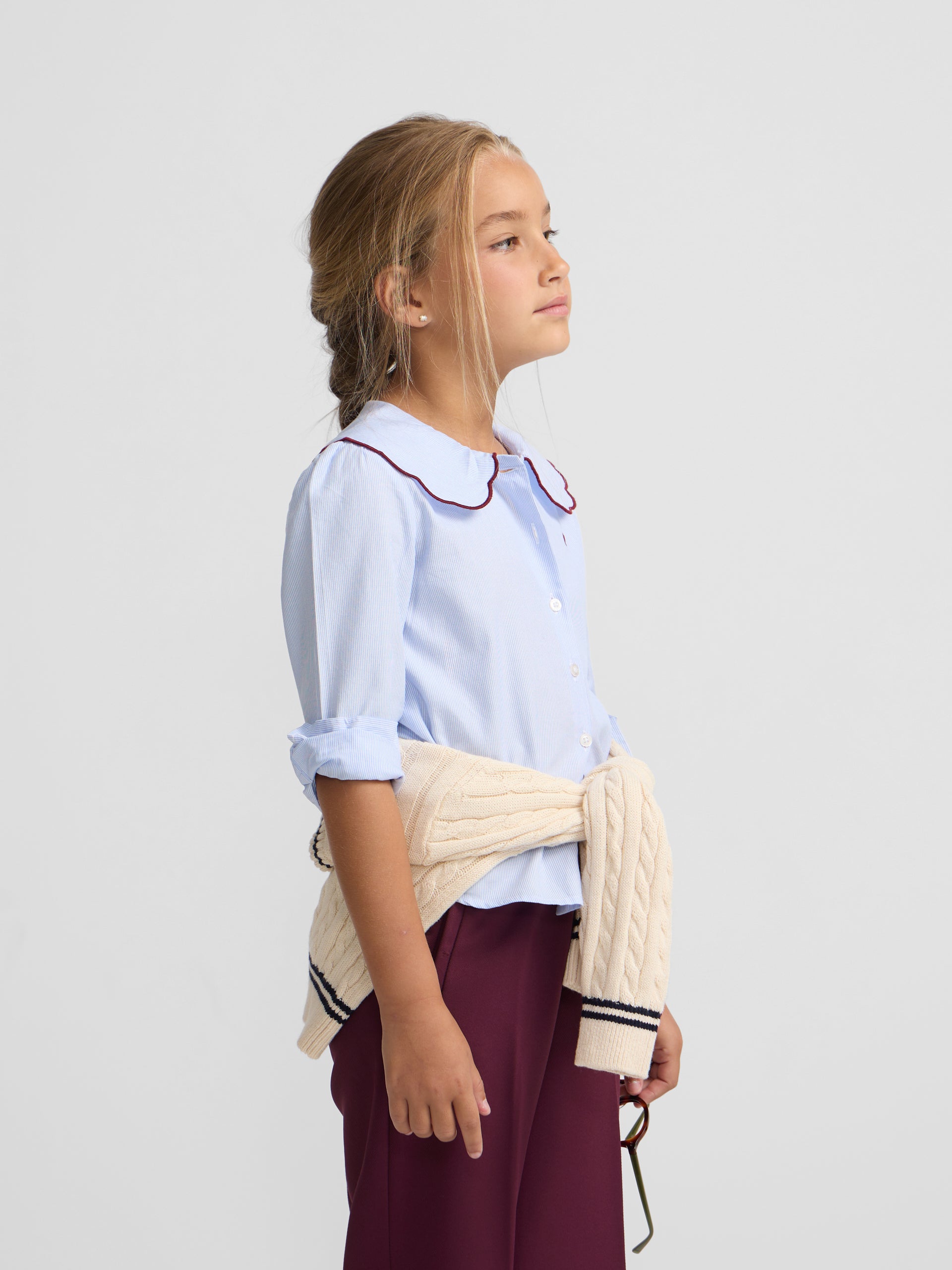 Camisa girl cuello bobo rayas celeste