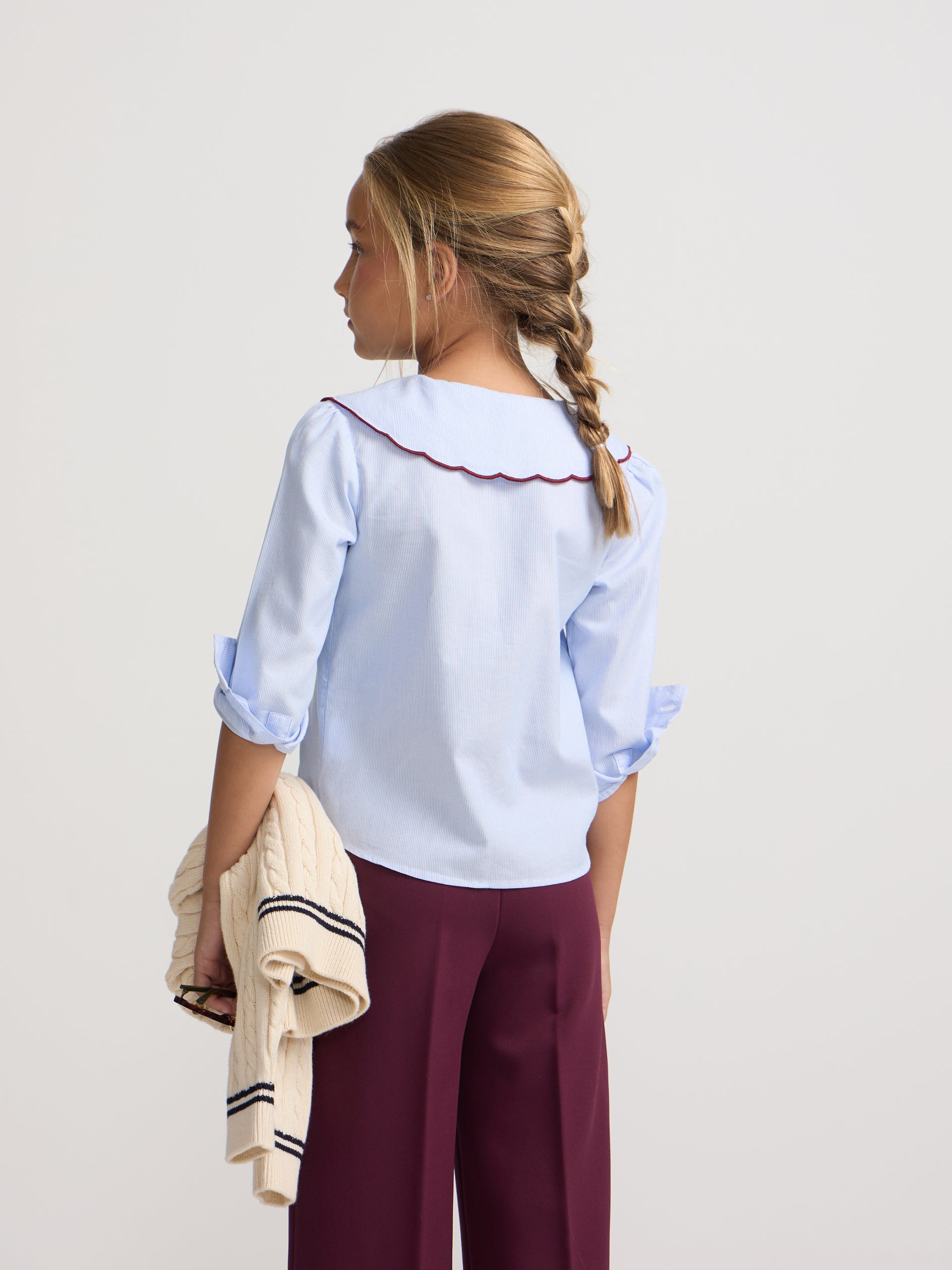 Camisa girl cuello bobo rayas celeste