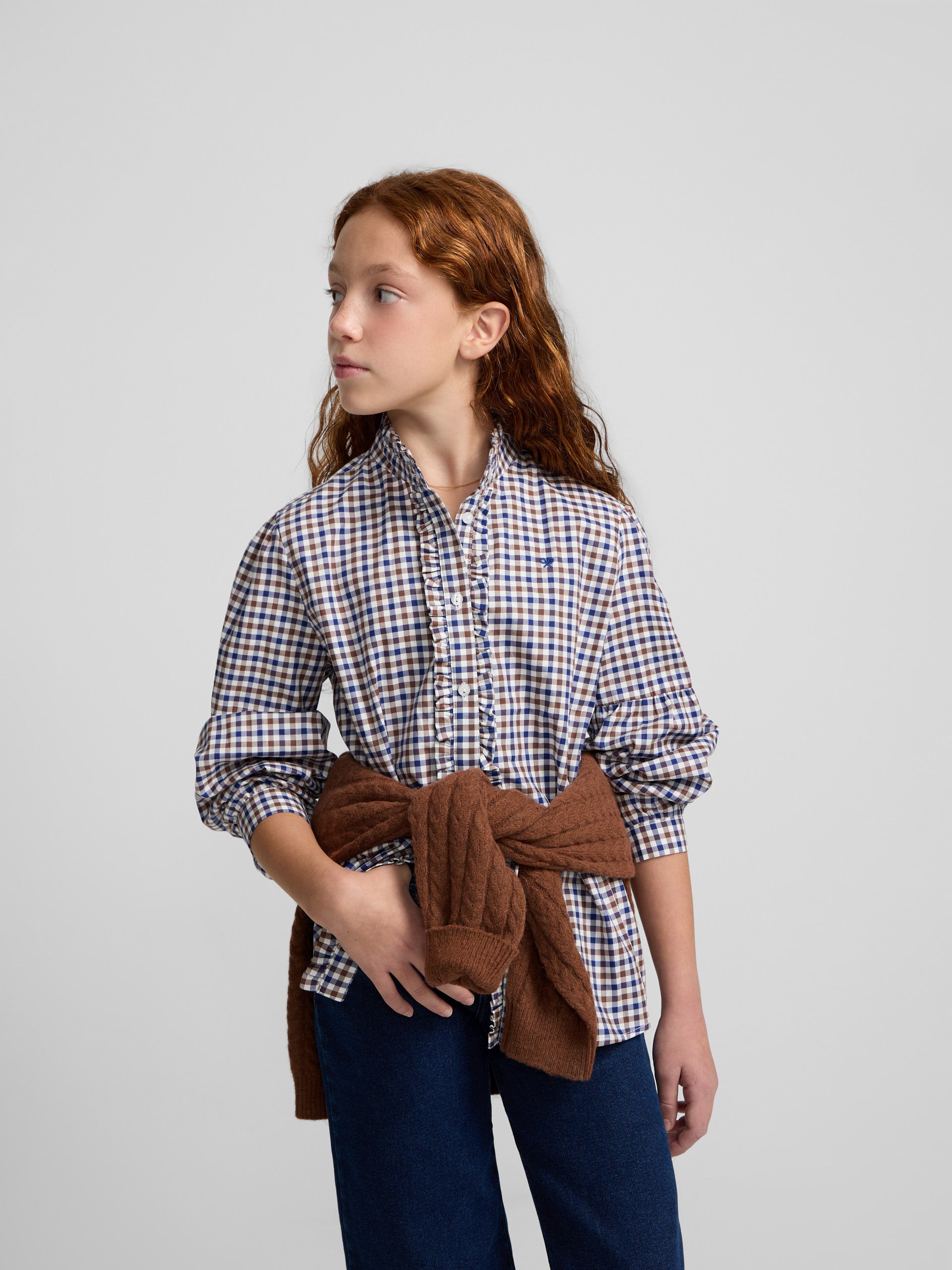 Camisa girl cuadros azul marino y blanco