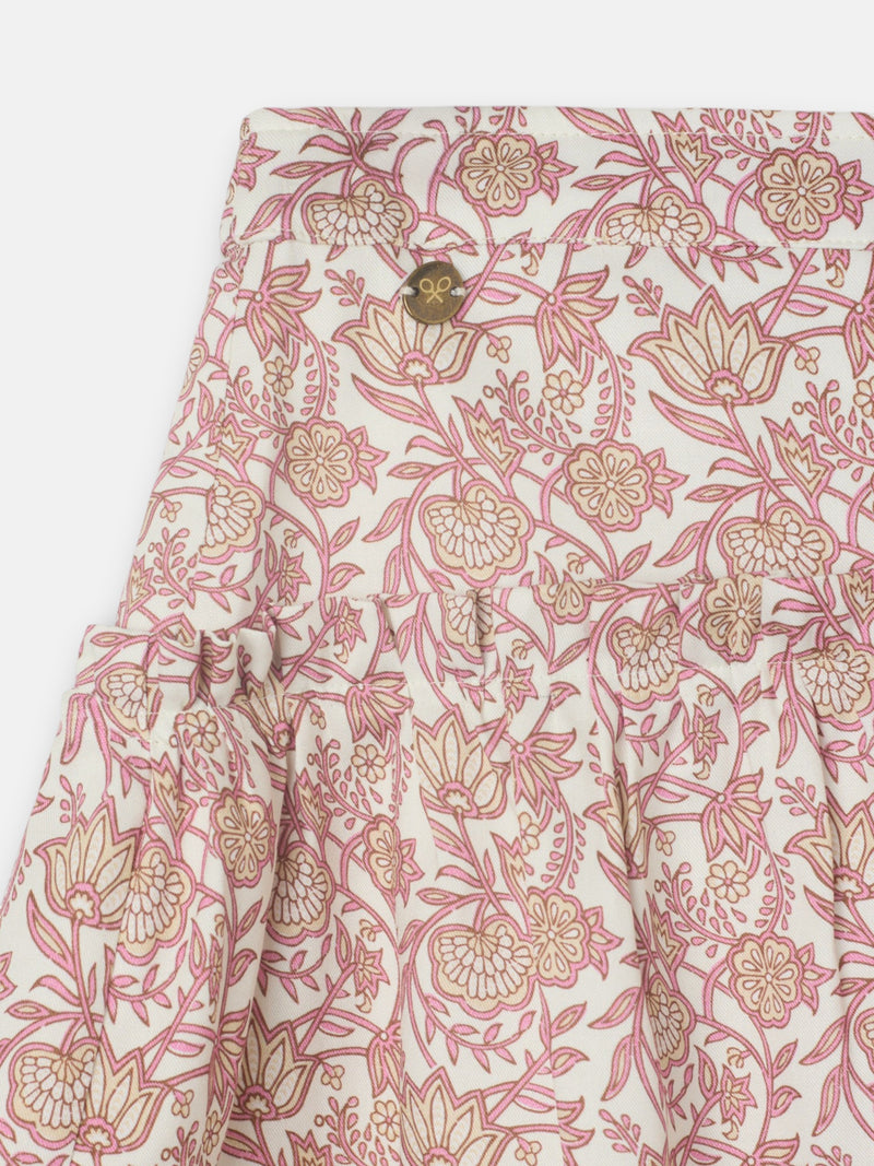 Falda girl estampado flores rosa y blanco