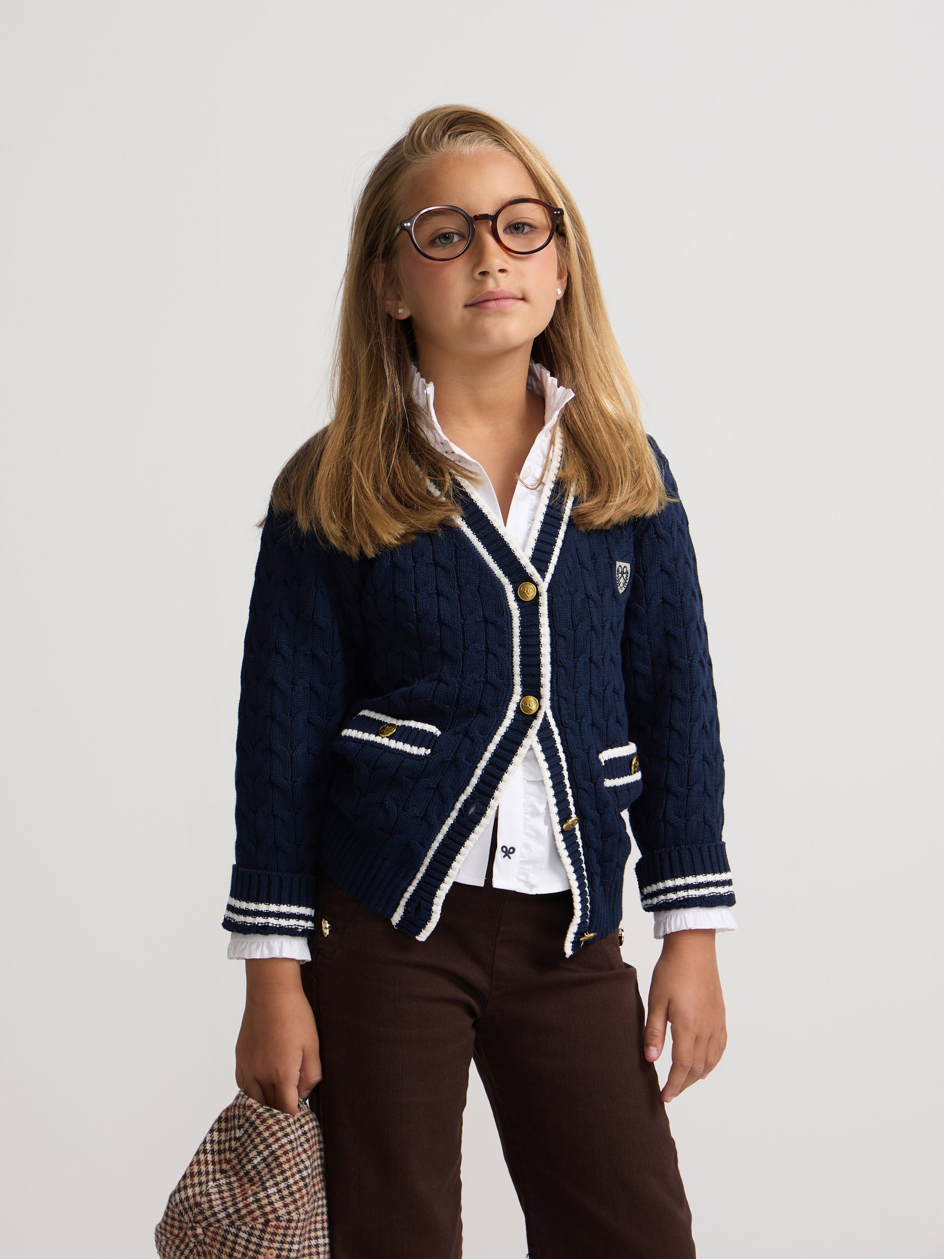 Cardigan fille collège blason bleu marine