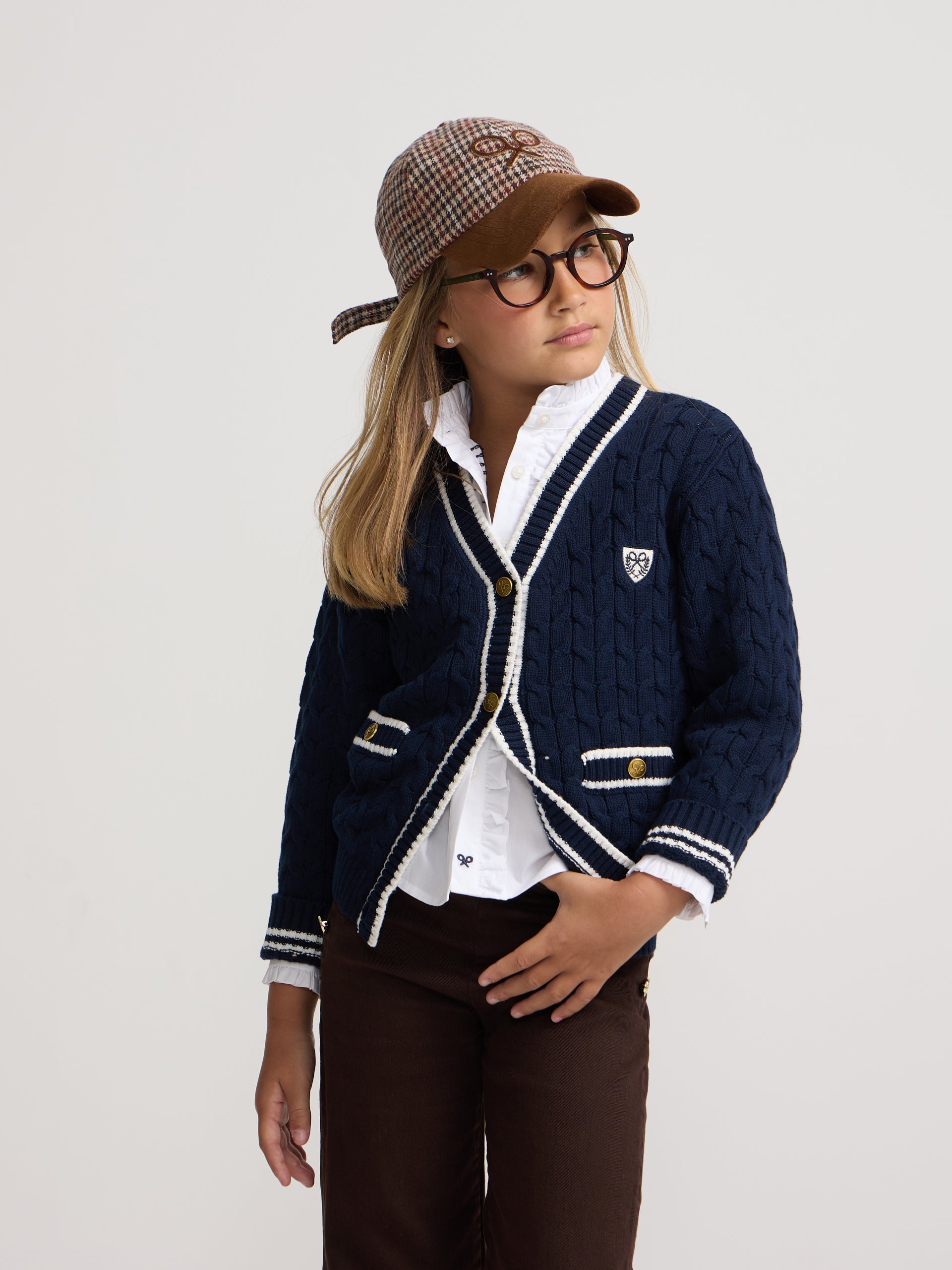 Cardigan fille collège blason bleu marine