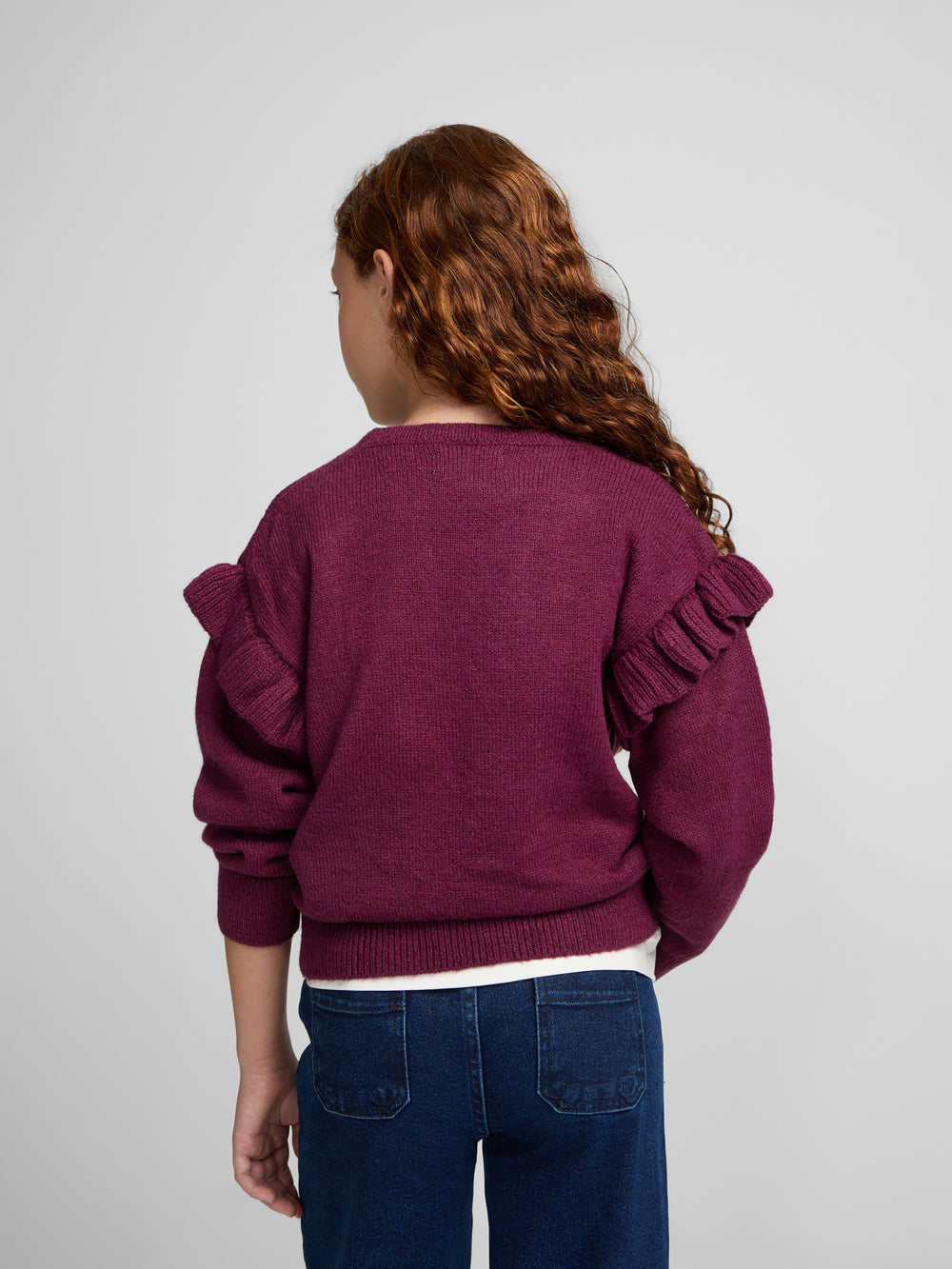 Purple Silbon ruffle girl sweater