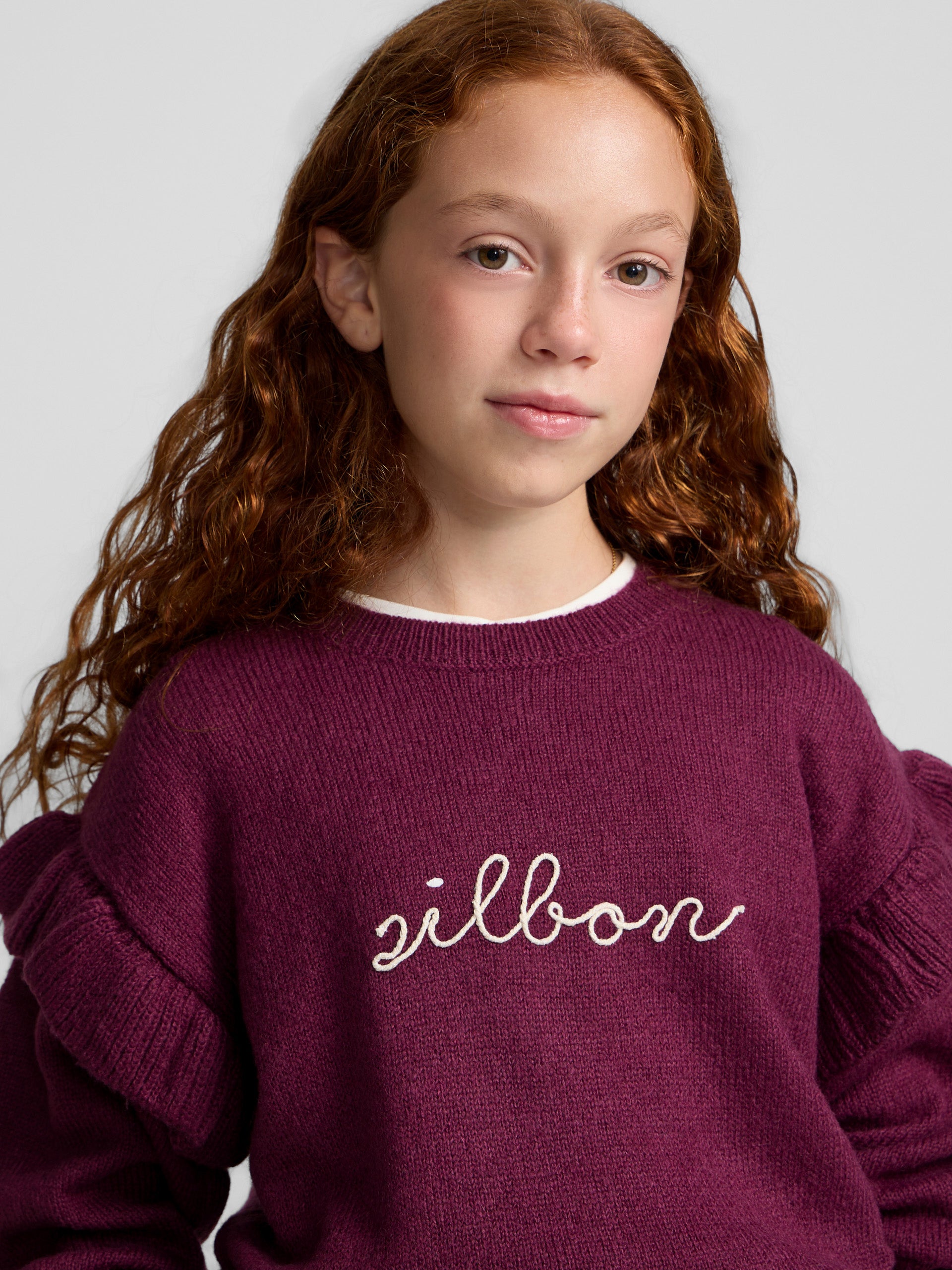Jersey de menina com folhos silbon roxo
