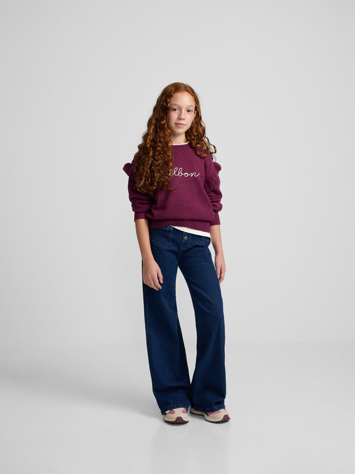 Pantalon fille poche tressée denim foncé