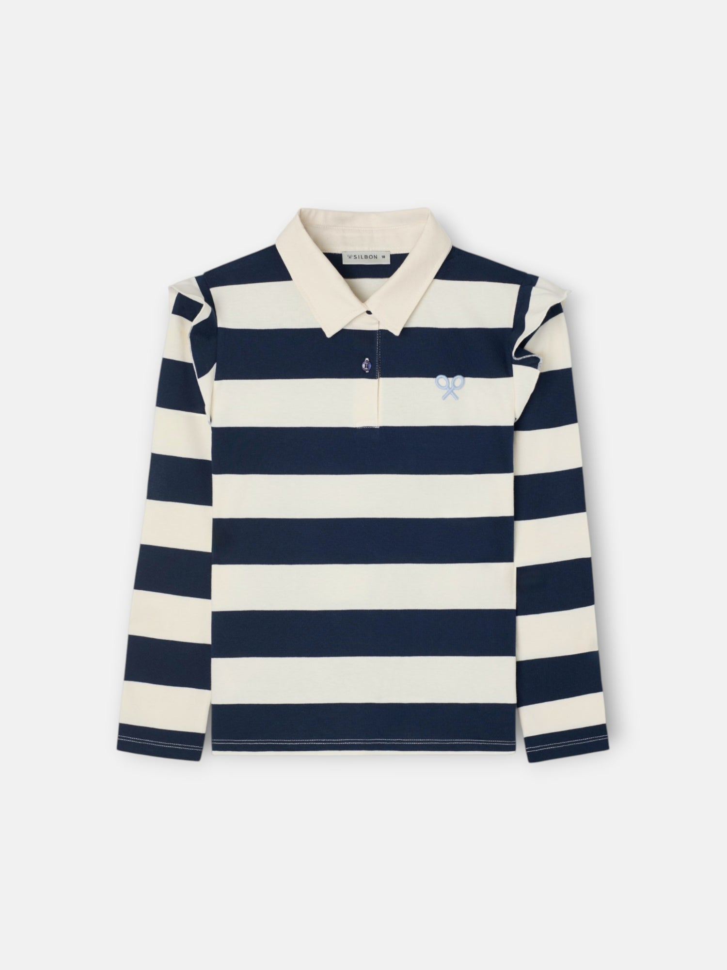 Polo girl manga larga rayas azul marino y crudo