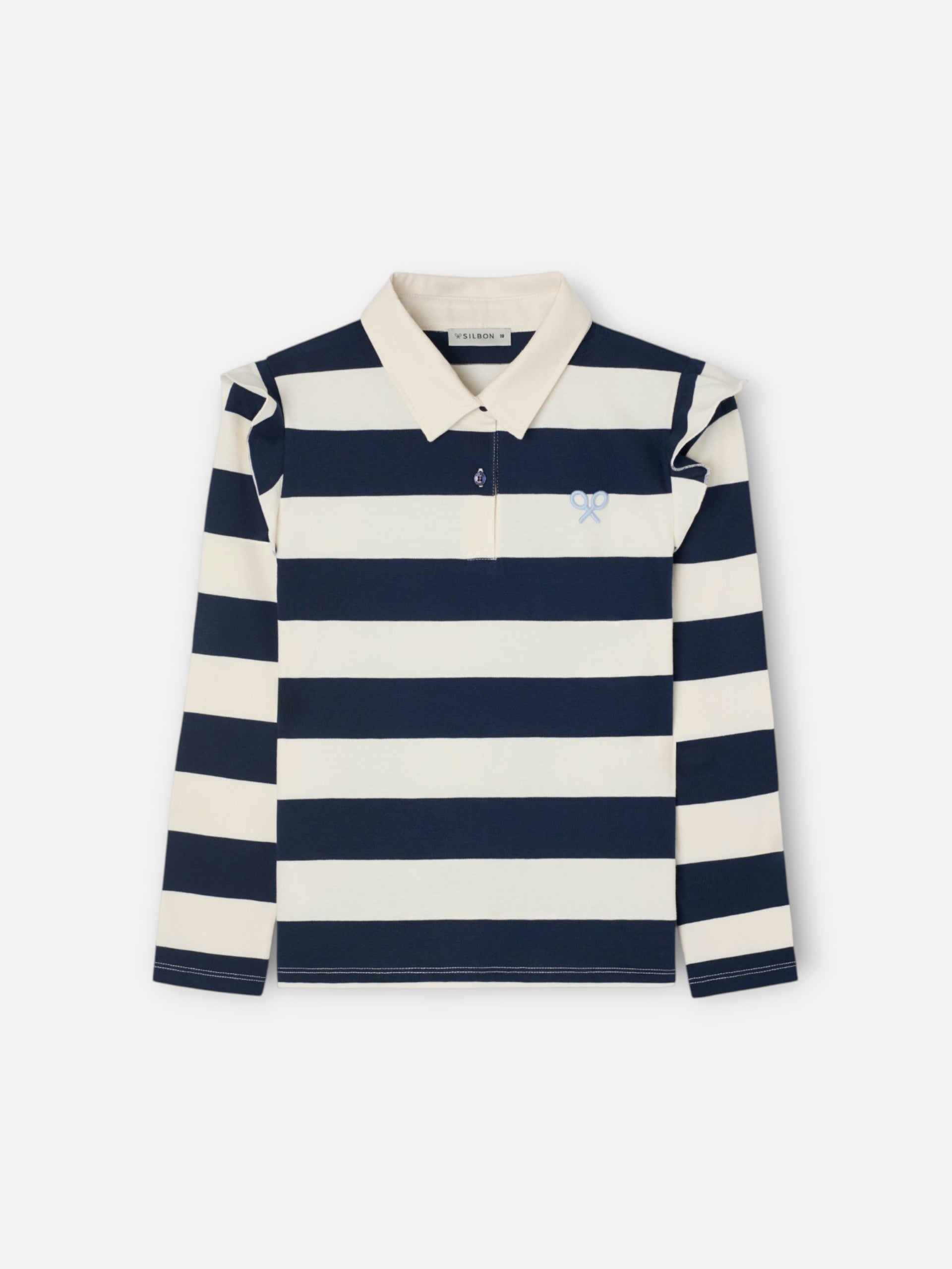 Polo girl manga larga rayas azul marino y crudo