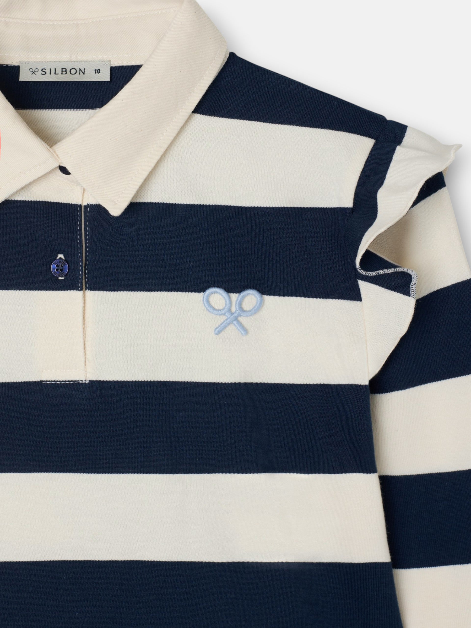Polo girl manga larga rayas azul marino y crudo