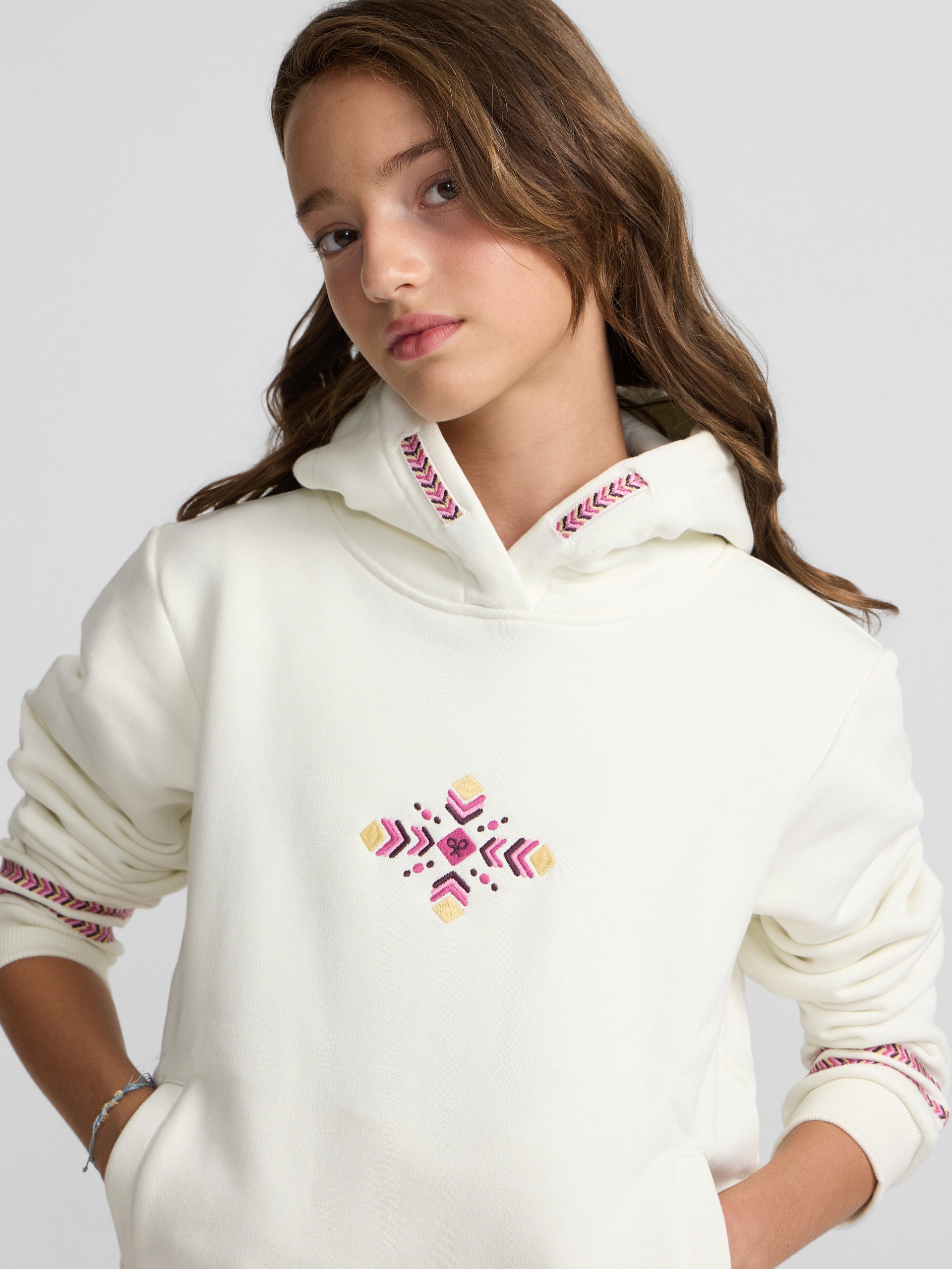 Ethnic Hooded Sweatshirt Girl Off-White