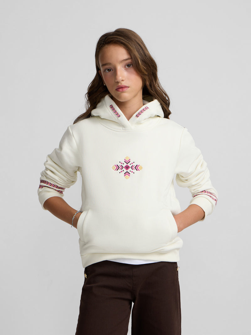 Sudadera girl capucha etnica crudo