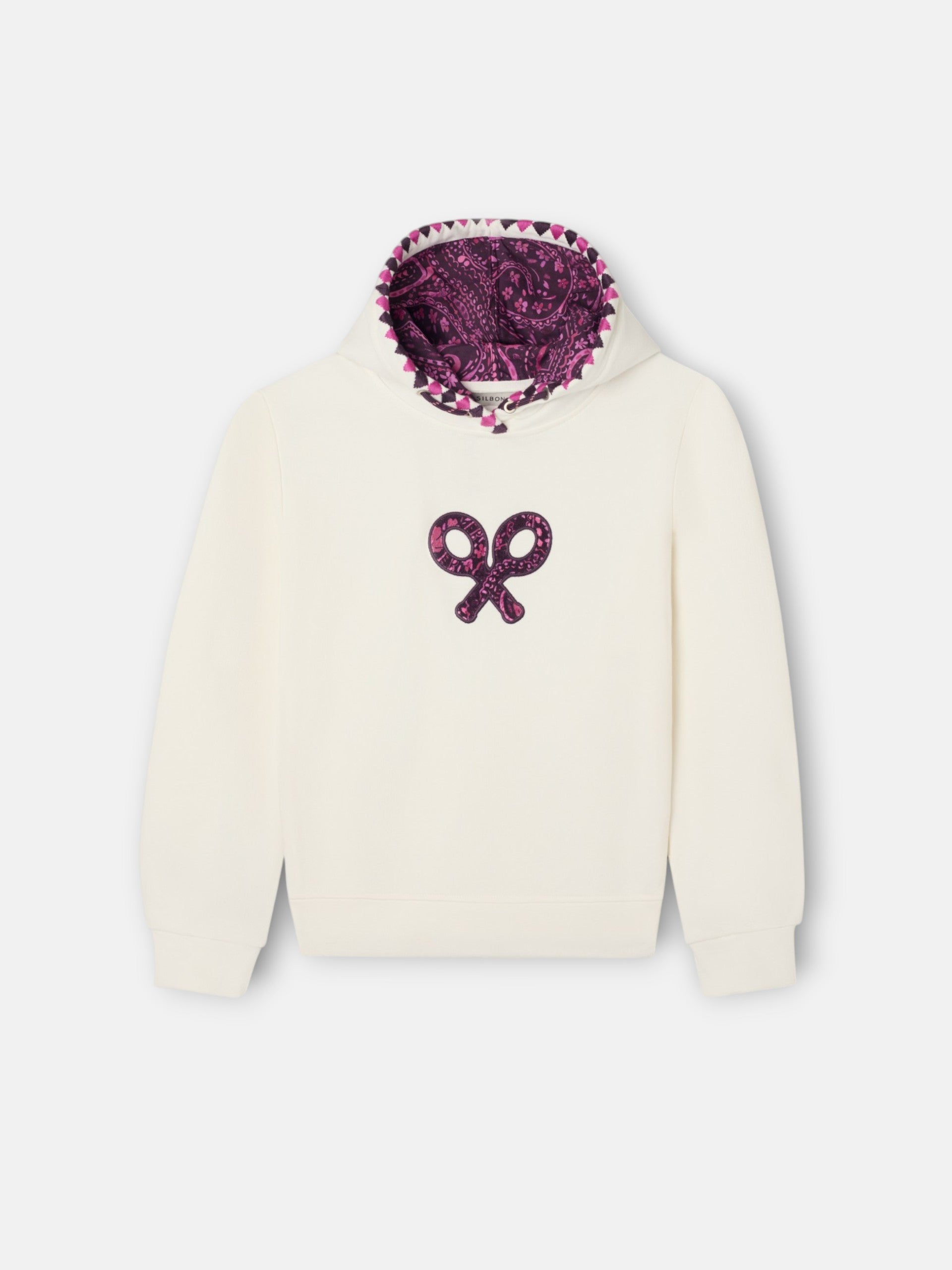 Sudadera girl capucha raqueta estampado crudo