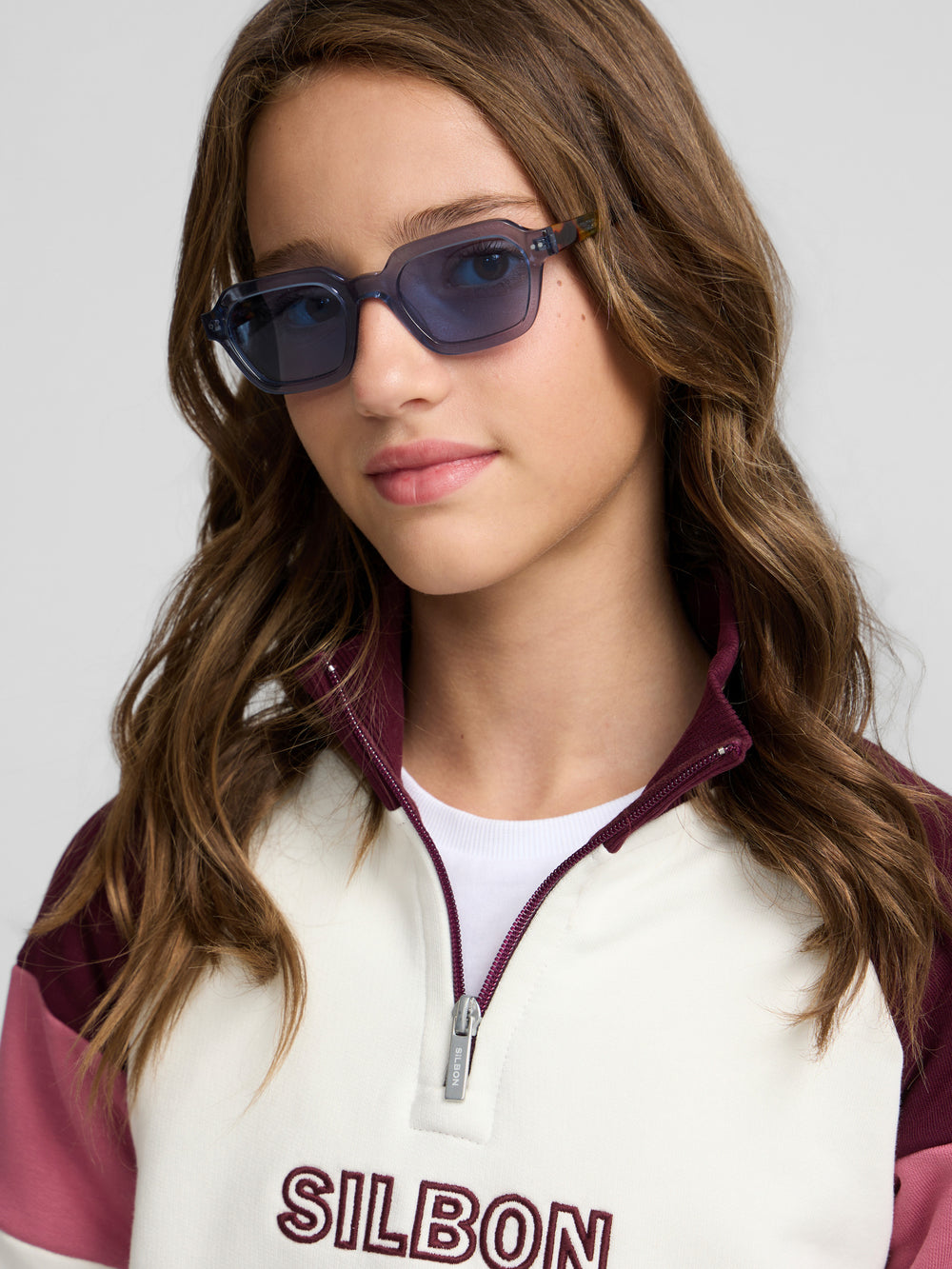 Sudadera girl cuello alto tricolor rosa y crudo