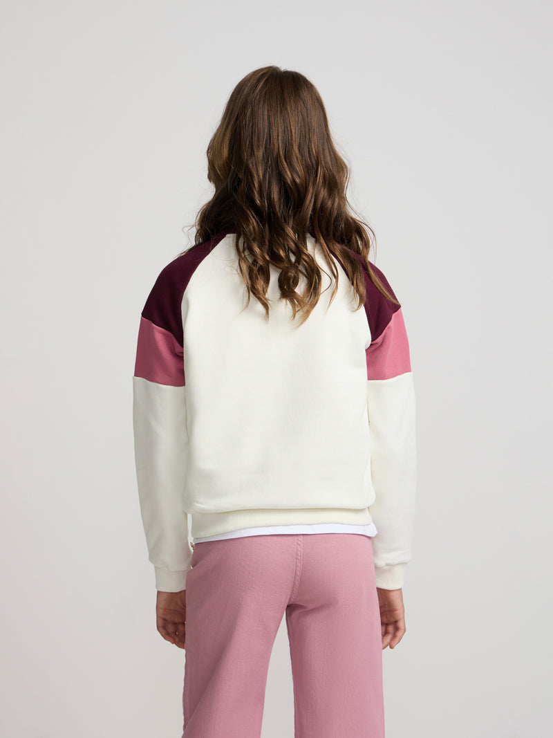 Sudadera girl cuello alto tricolor rosa y crudo