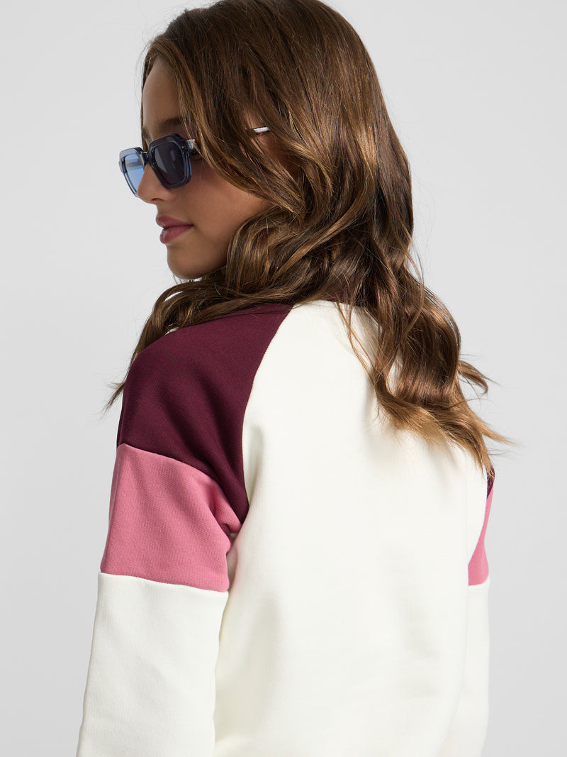Sudadera girl cuello alto tricolor rosa y crudo