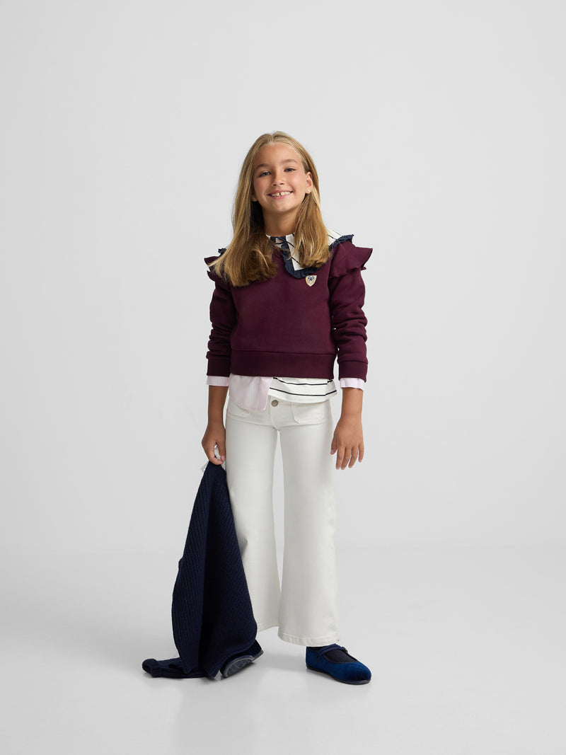 Sweatshirt girl emblema baixo camisa grená