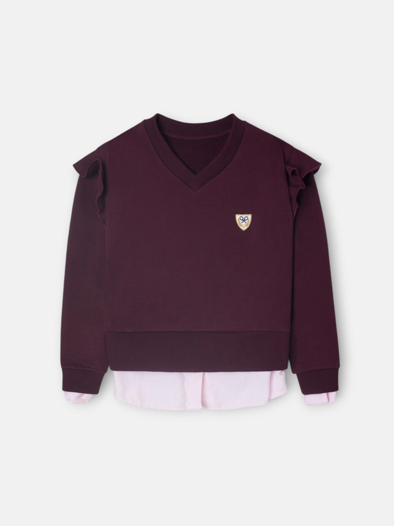 Sweatshirt girl emblema baixo camisa grená