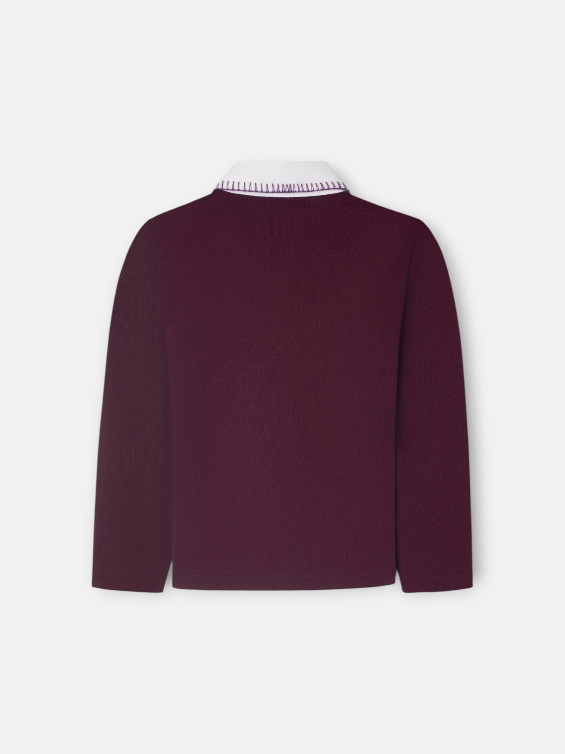 Pink and ecru tricolor long-sleeve polo shirt