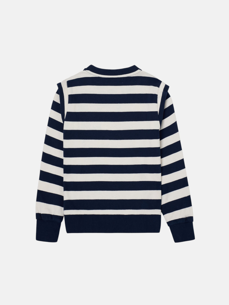 Sudadera girl hombreras rayas marino y crudo