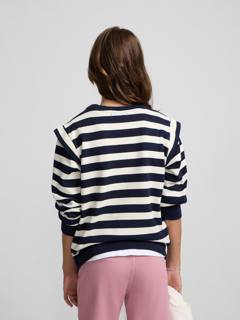 Sudadera girl hombreras rayas marino y crudo