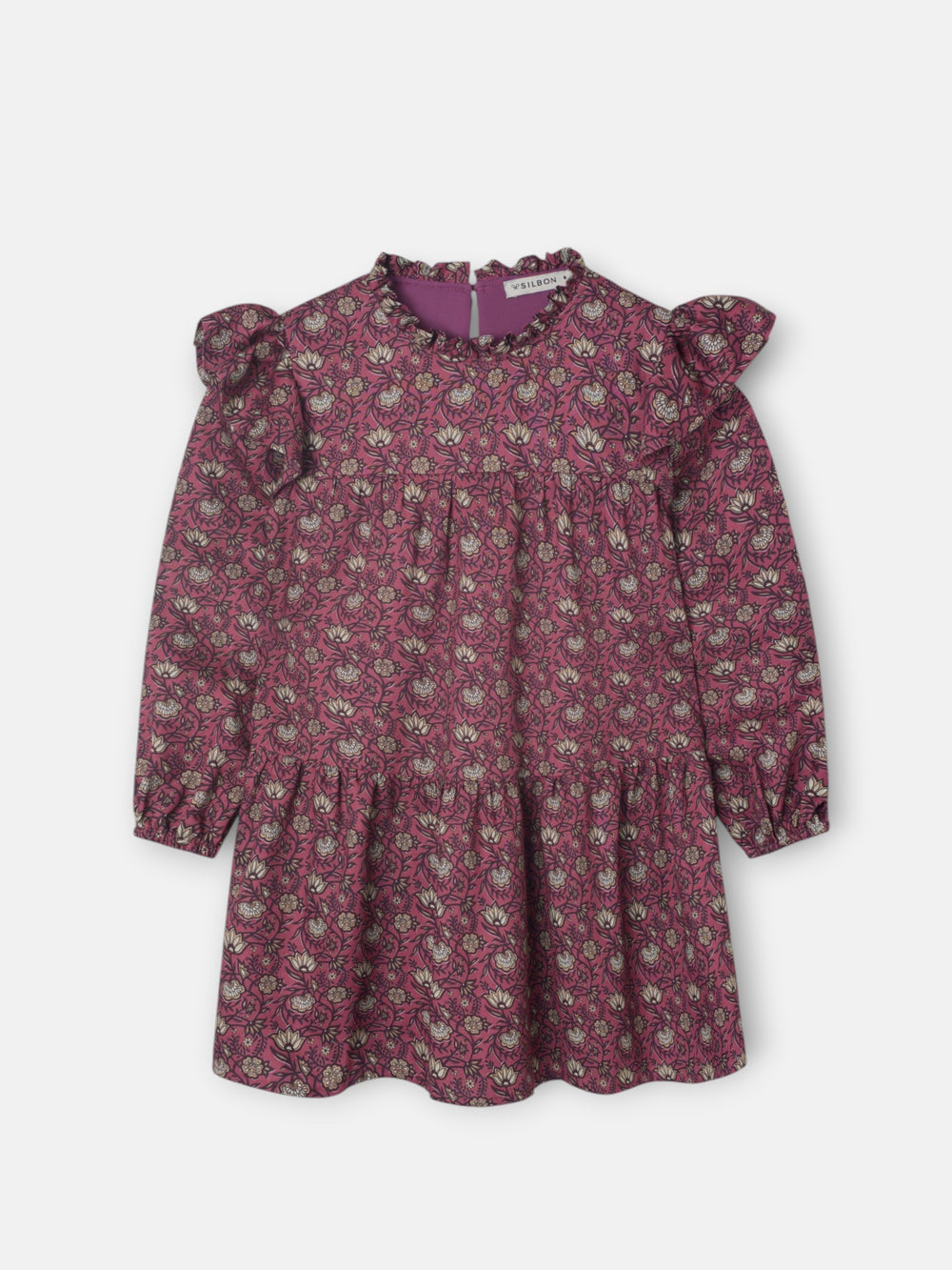 Vestido girl volantes estampado burdeos